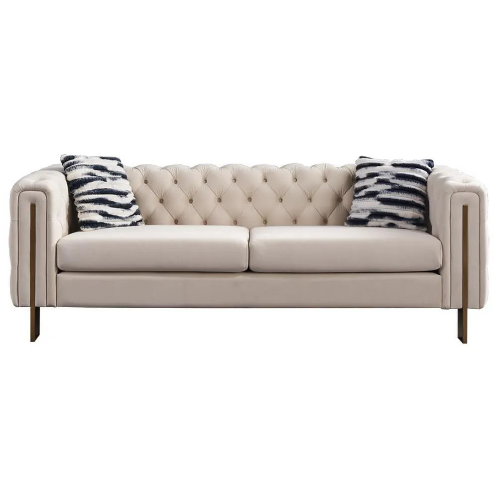 Davenport Cream Velvet Tuft Sofa with Pillows