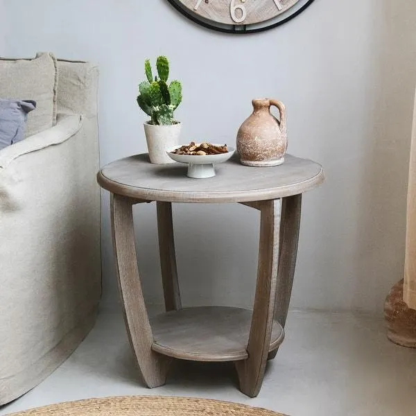 COZAYH Rustic Farmhouse End Table with Storage Shelf