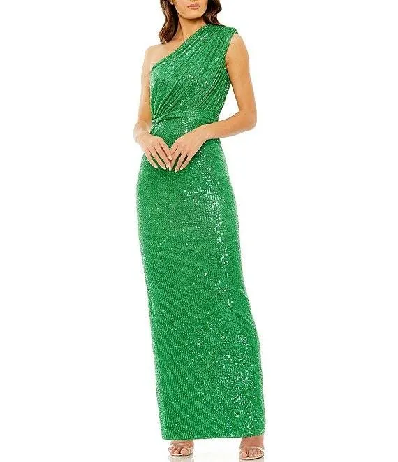 Sequin Ruched One Shoulder Gown