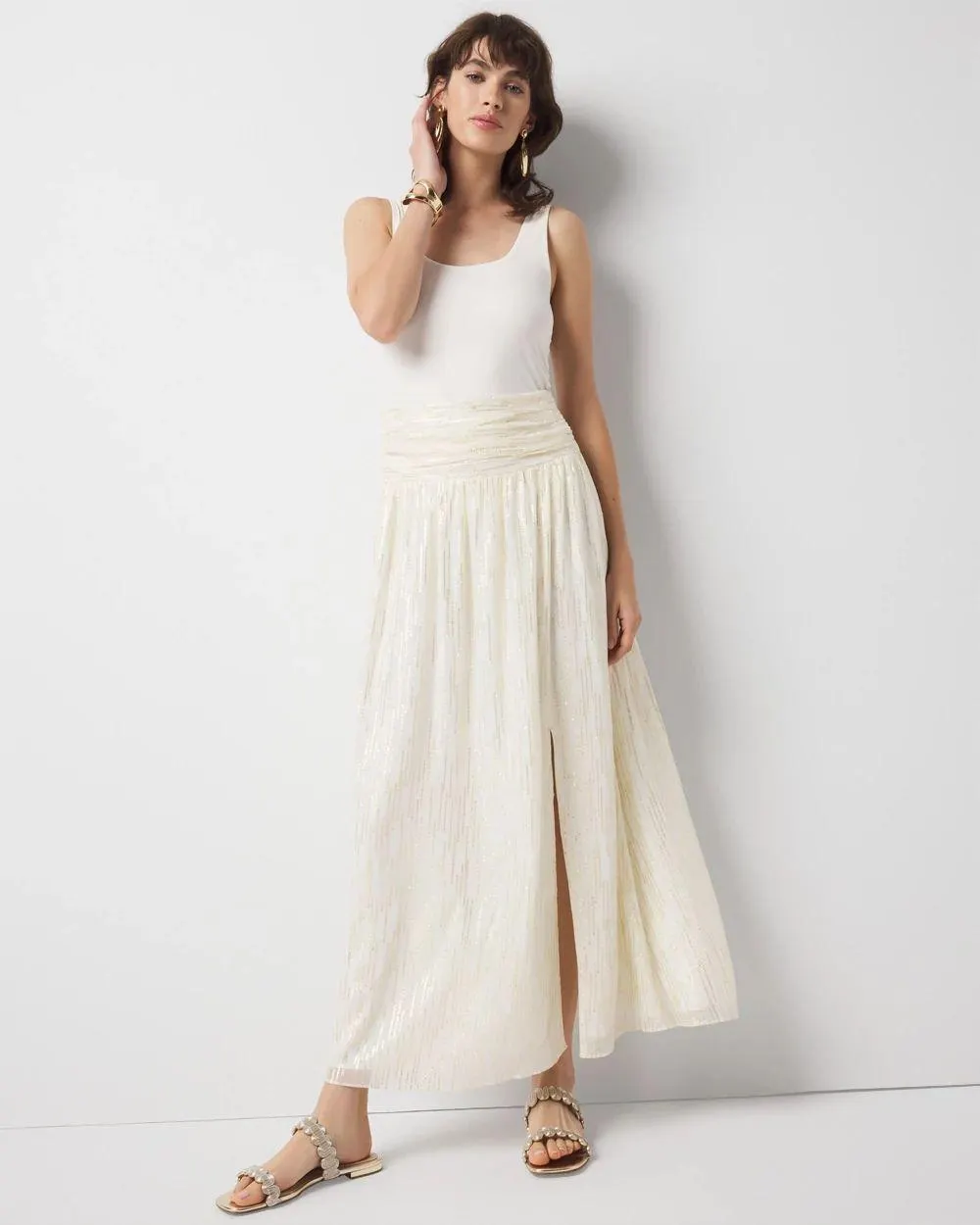 Shirred Waist Maxi Skirt
