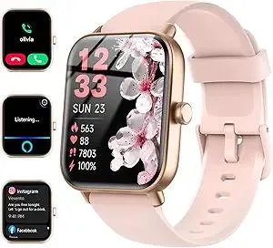 Smartwatch for Men Women, Alexa Built-in, 1.8" Fitness Tracker, IP68 Waterproof Smartwatch for Android & iPhone with Bluetooth Call (Answer/Make), Heart Rate/SpO2/Sleep Monitor/Pedometer, Pink