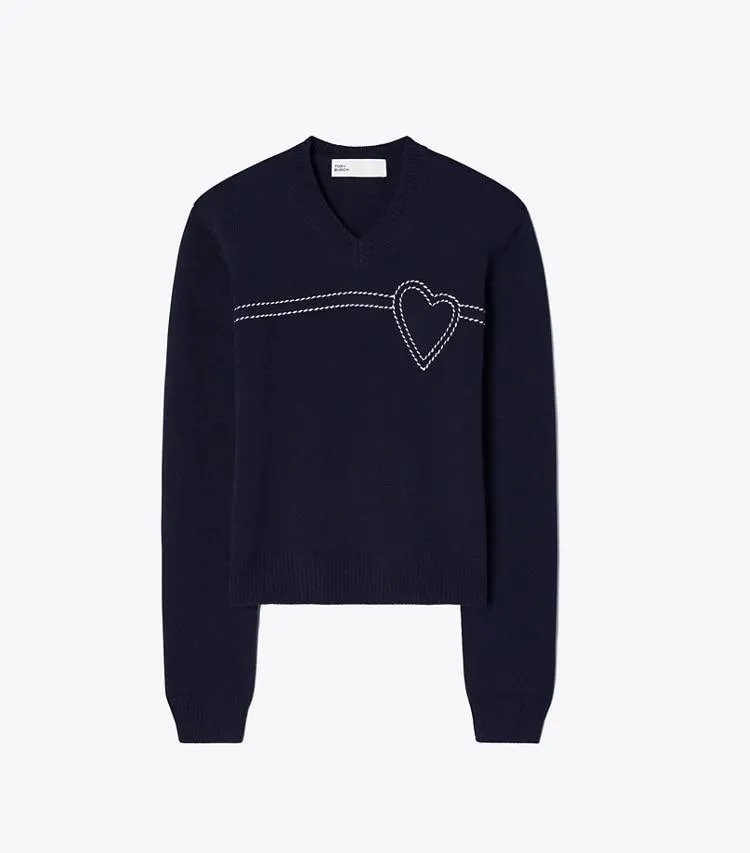 HEART PICKSTITCH CASHMERE SWEATER