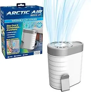 Arctic Air Breeze Jet Wearable Air Cooler, 3-Speed Portable Rechargeable Fan, Long-lasting, Lightweight Clip-On Neck & Waist Fan for Travel, Outdoors, Camping, or Indoor Use