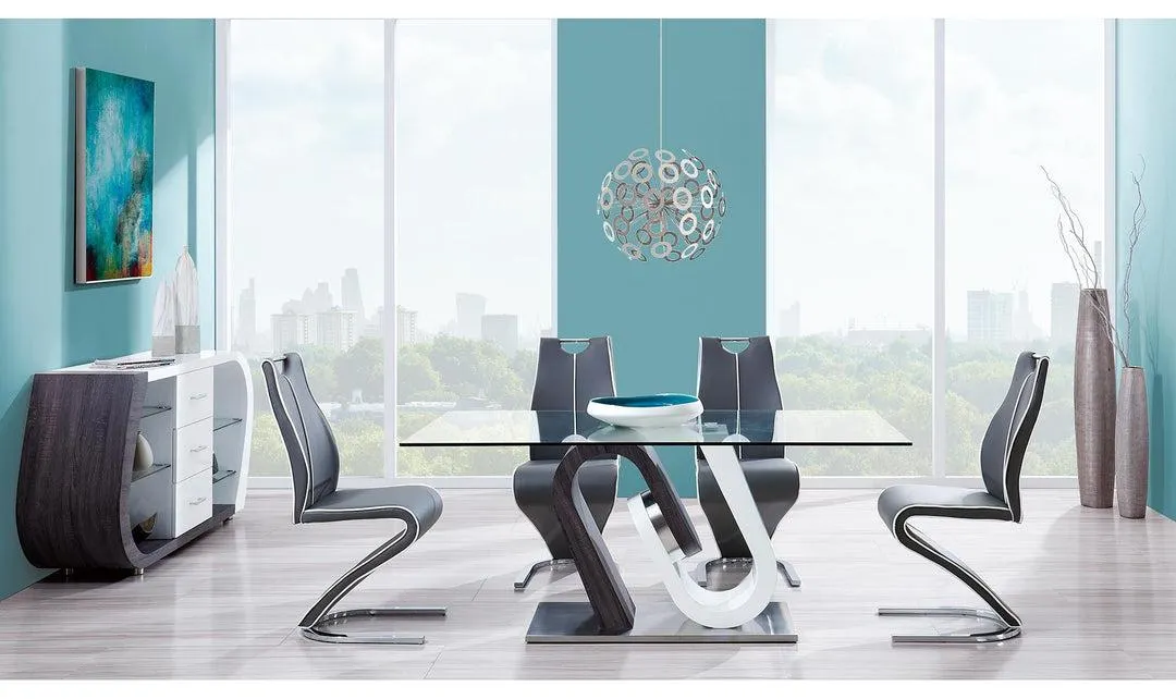 Global Furniture Gala 4-Seater Glass Dining Table Set with Upholstered Chairs