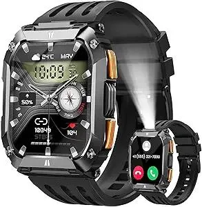 Smart Watches for Men Fitness Watch: 30 Days Battery Life/Call/Answer 1.95'' Mens Military Smart Watches for Android & iPhone, Fitness Tracker with Flashlight/Heart Rate Sleep Monitor/100+ Sport Modes