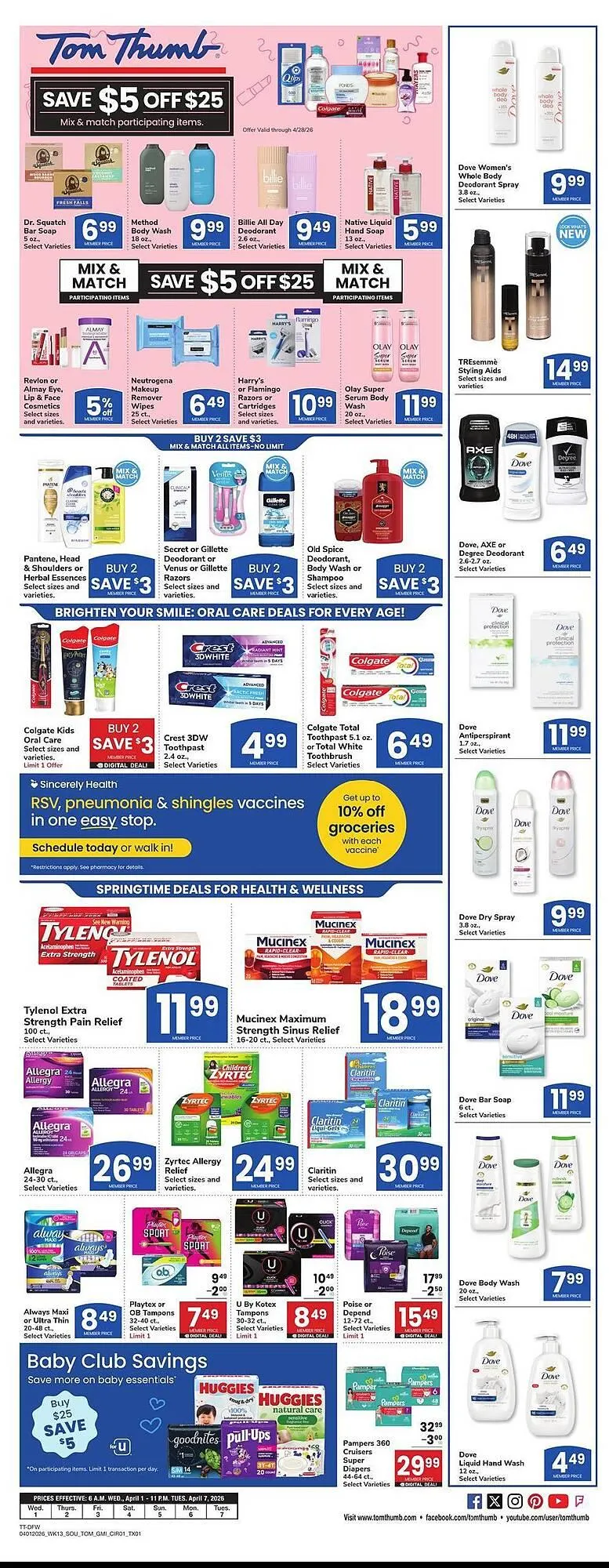 Weekly promotion Tom Thumb weekly ad spanning from April 1 to April 7 2026 - Page 4 for Catalogue 365