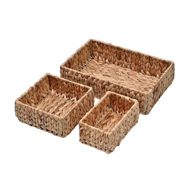 happimess Tress Hand-Woven Minimalist Nesting ( 14.5-in W x 4-in H x 9.25-in D ) Natural Water hyacinth Stackable Basket