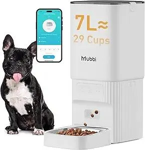 7L/29 Cups Automatic Dog Feeder, 5G WiFi Automatic Cat Feeder with Desiccant Bag, Cat Food Dispenser, App Remote Feeding, Stainless Steel Bowl, Dual Power Supply, Ideal for Dry Food