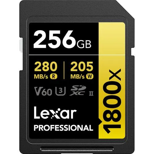 Lexar 256GB Professional 1800x UHS-II SDXC Memory Card (GOLD Series, 2-Pack)