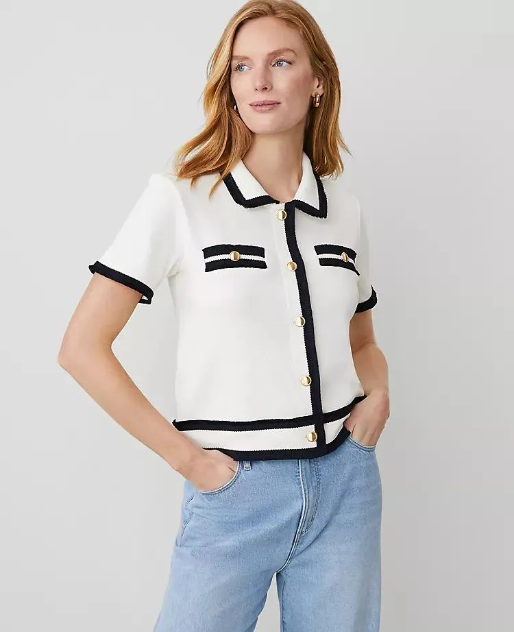 Tipped Fringe Button Top