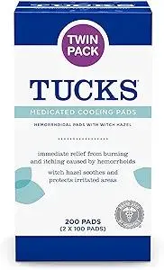 TUCKS Medicated Cooling Pads, 200 Count - Witch Hazel Pads for Sensitive Areas, Cleanse and Protect from Irritation