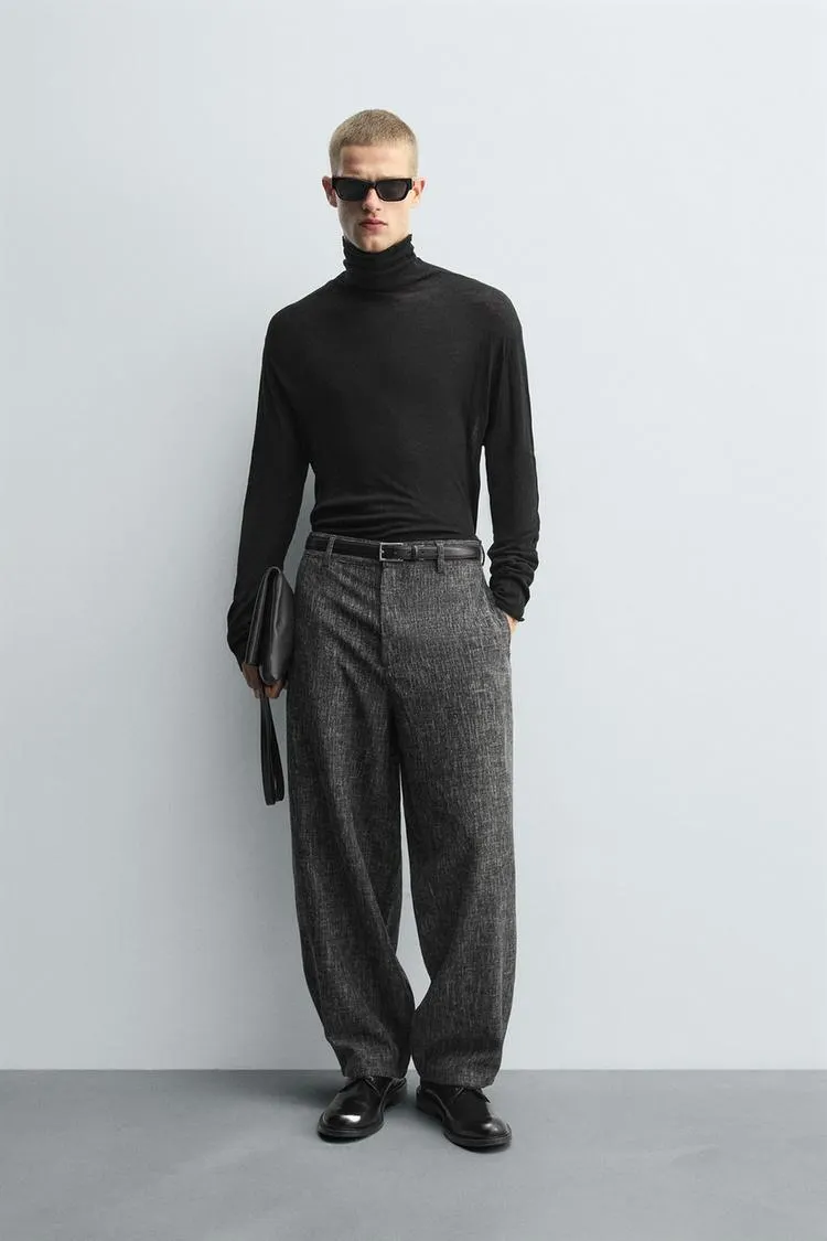 TEXTURED BALLOON FIT PANTS