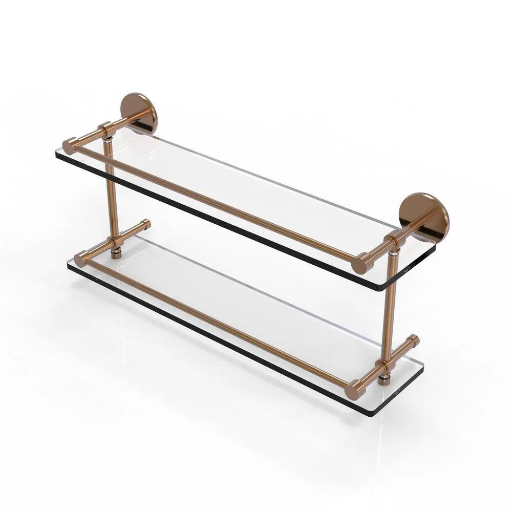 Allied Brass Prestige Skyline 22" Brushed Bronze 2-Tier Tempered Glass Bathroom Shelf with Gallery Rail