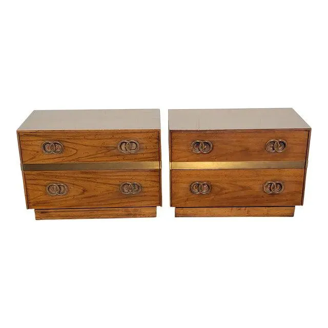 Heritage Regency Walnut Drawers Chests Night Tables, Circa 1950s, a Pair