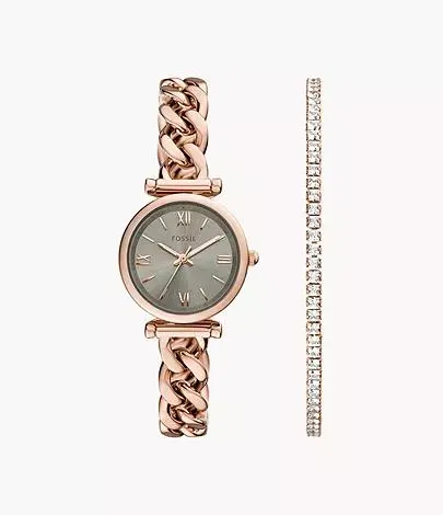 Carlie Three-Hand Rose Gold-Tone Stainless Steel Watch and Bracelet Set