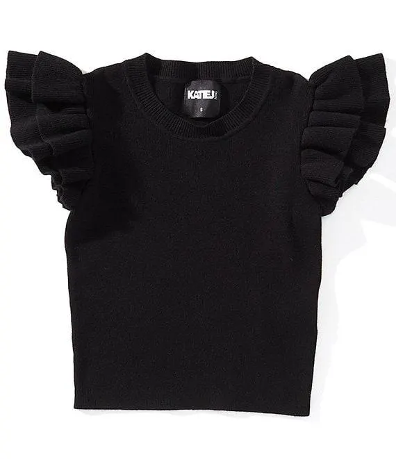 Big Girls Flutter Sleeve Isla Sweater-Knit Top