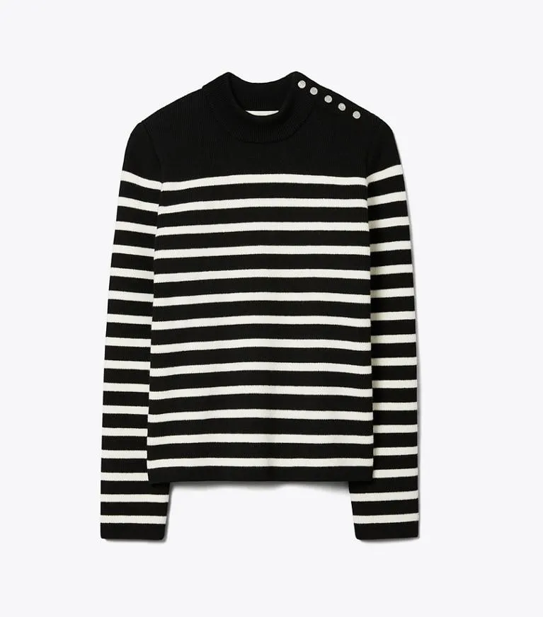 SNAP SHOULDER STRIPED SWEATER