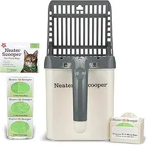 Neater Pet Brands Neater Scooper Standard Cat Litter Scoop, 60 Refill Bags – Mess-Free Cat Litter Scooper with Bag, Spill-Proof Kitty Box Sifter, Bin Doubles as Scoop Holder, For Single-Cat Households