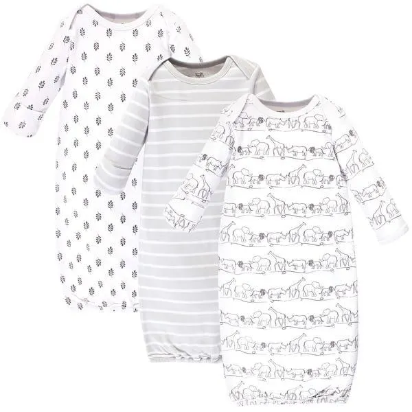 Touched by Nature Baby Organic Cotton Long-Sleeve Gowns 3pk, Safari, 0-6 Months - Safari