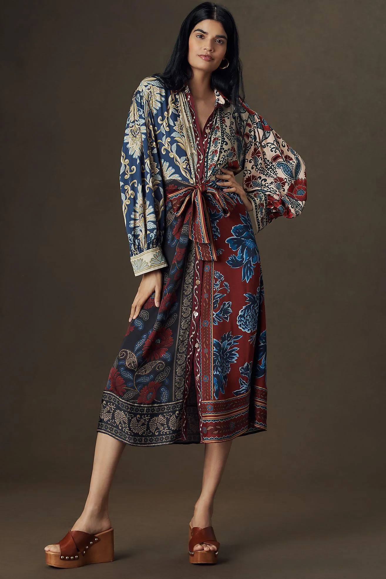 Farm Rio Winter Mix Midi Shirt Dress