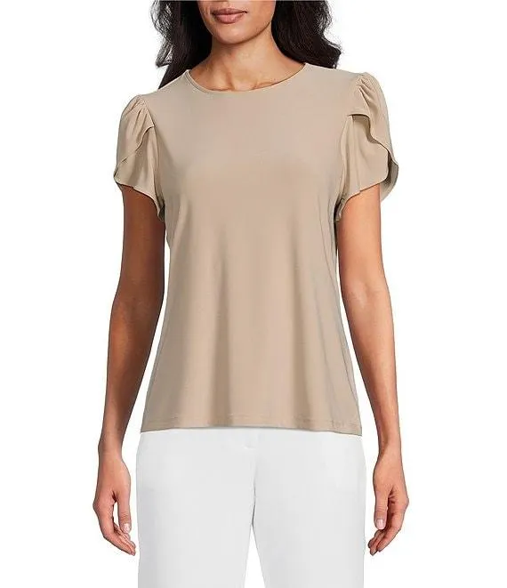 Arianna Short Tulip Sleeve Crew Neck Knit Shirt