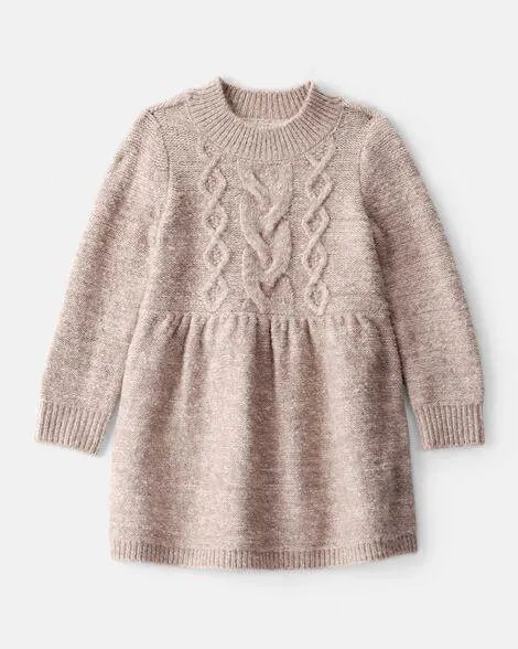Baby Girl Sweater Knit Long-Sleeve Dress - Brown