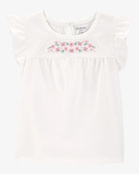 Baby Flutter-Sleeves Floral Top - White