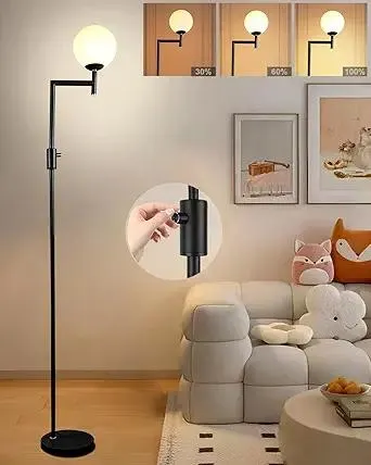 Lightdot 64IN Globe Dimmable Floor Lamp, Black Tall Standing Lamps 3000K Soft Warm White Eye Care, Simple Modern Mid Century Vintage Floor Lamp for Living Room Bedroom Home Office