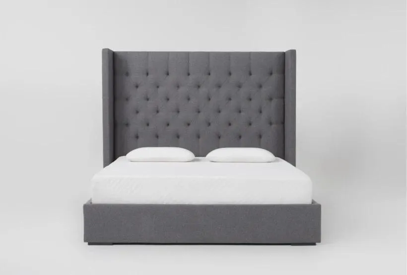 Vera Dream Grey Diamond Tufted 68"H Queen Upholstered Shelter Platform Bed