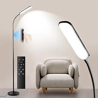 Dimmable LED Floor Lamp, Super Bright Reading Lamps Floor Standing lamp with Remote & Touch Control, Stepless Dimming & 2700K-6500K Color Temperature, for Living Room Bedroom Office, Black