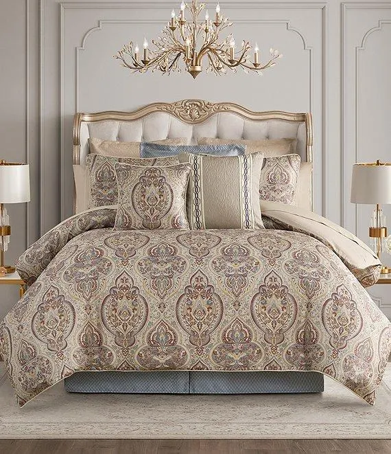 Lewiston Woven Damask Trim Braided Detailing Comforter Set