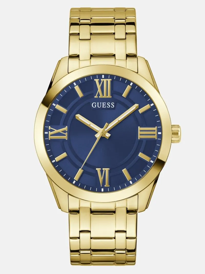 Gold-Tone and Blue Analog Watch