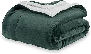 Berkshire Blanket-Sherpa Fleece Blanket, Warm and Soft Loftmink Reversible Blanket for Bed, Sofa and Travel, Smoke Pine, 60 in x 90 in