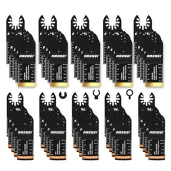 50PCS Multi Tool Blade Kits, Professional Titanium Oscillating Tool Blades for Metal, Wood, Plastic, Curved Edge Oscillating Saw Blades Compatible with Dewalt Milwaukee Ryobi Rockwell Fein