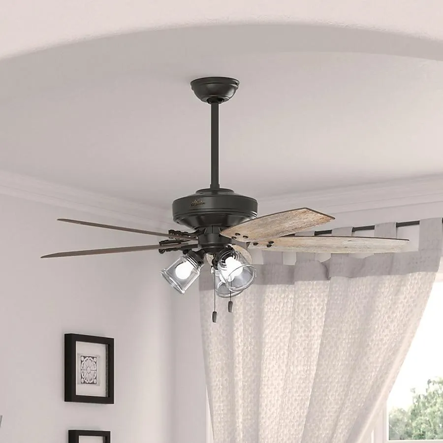 Hunter Hildebrand 52-in Noble Bronze with Barnwood Blades Ceiling Fan With Light ( 5 -Blade )