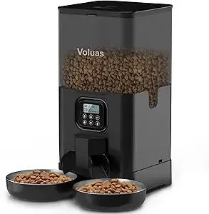 Voluas Automatic Cat Feeder for Two Cats, Double Pet Feeder with 2 Stainless Steel Bowls,6L Timed Cat Feeders with Memory Function