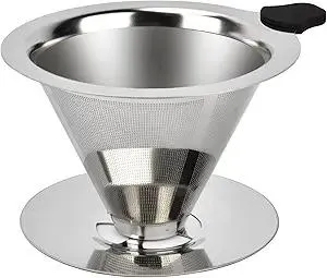 Pour Over Coffee Dripper Stainless Steel Reusable Filter Paperless Cone Coffee Maker Dripper for 1-2 Cup