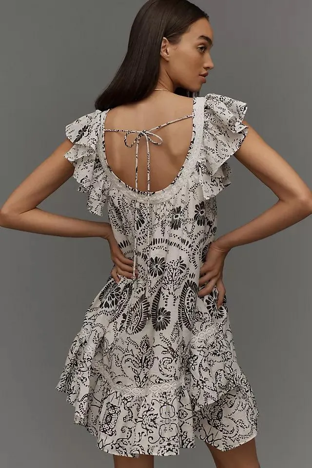 Maeve Flutter-Sleeve Babydoll Mini Dress