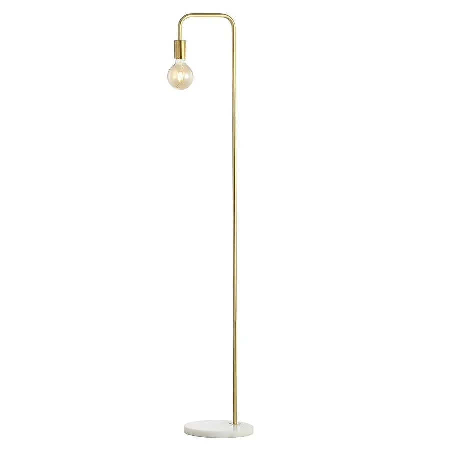 JONATHAN Y Vega Metal/Marble Edison Minimalist 60-in Brass Gold Arc Floor Lamp with No shade Shade
