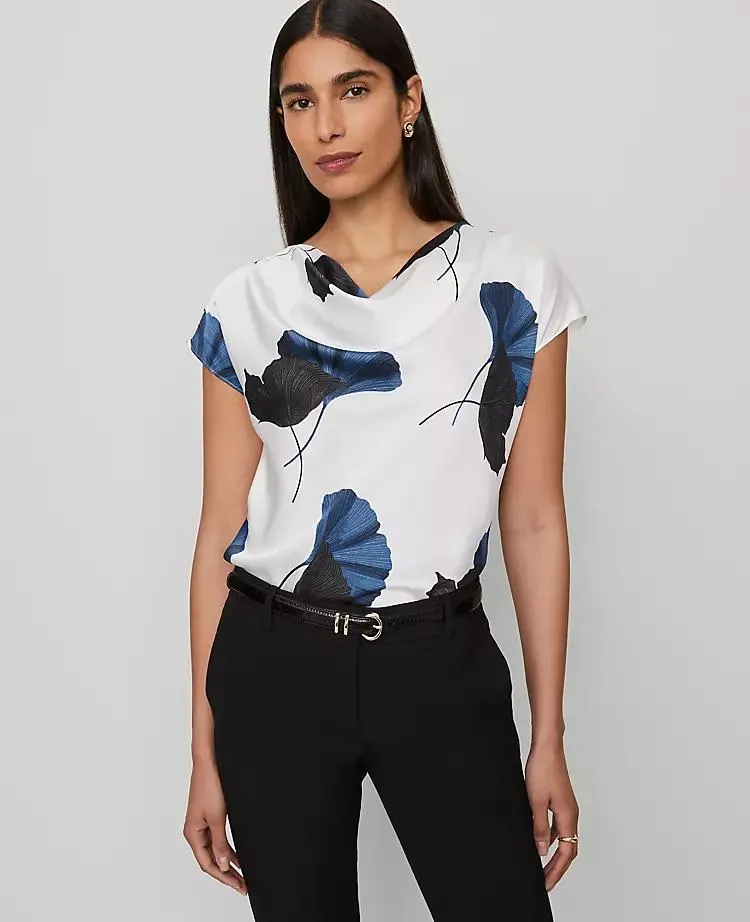 Floral Satin Cowl Neck Top