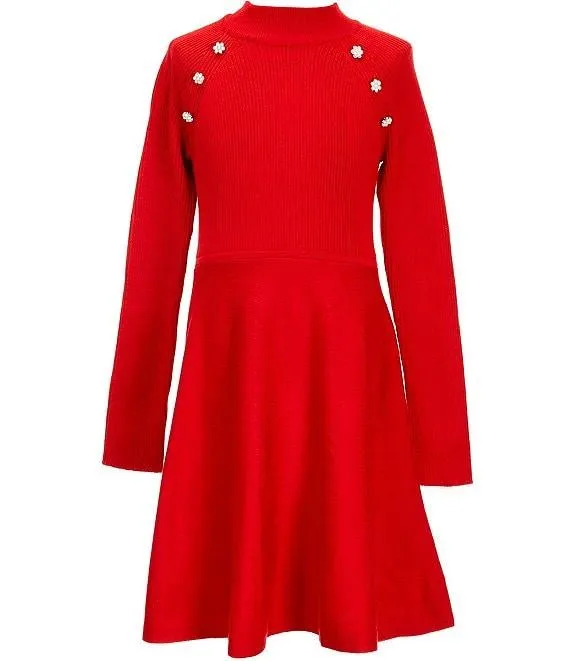 Big Girls Raglan-Sleeve Rib-Knit Fit-And-Flare Dress