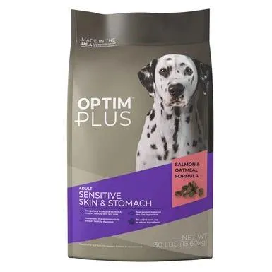 OptimPlus Adult Sensitive Skin & Stomach Salmon & Oatmeal Formula Dry Dog Food, 30 Pounds