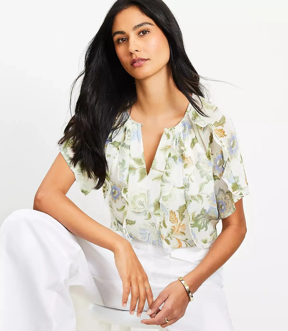 Floral Ruffle Flutter Sleeve Top