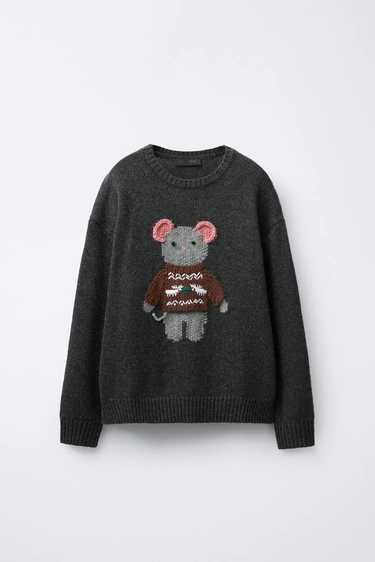 EMBROIDERED MOUSE WOOL BLEND KNIT JUMPER