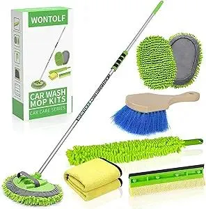 62'' Car Wash Brush with Long Handle Chenille Microfiber Car Wash Mop Mitt Car Cleaning Kit Windshield Window Squeegee Car Duster Microfiber Towels Wheel Tire Brush for Cars RV Truck Boat