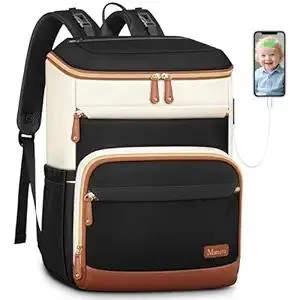 Mancro Diaper Bag Backpack for Women, Lightwight Baby Bag for Mom with 3 Insulated Pockets, Multifunctional Water Resistant Diaper Backpack for Travel with USB Port & Stroller Straps