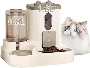 Two-in-One Upgraded Gravity Pets Feeder and Water Dispenser Combo Set, Pet Cat Dog Automatic Feeder and Water Dispenser for Small and Medium Pets Cats Dogs, Large Capacity & Washable