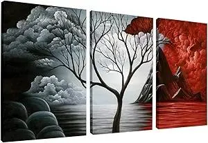 Wieco Art The Cloud Tree 3 Panels Modern Giclee Canvas Prints Artwork Abstract Seascape Paintings Reproduction Sea Beach Pictures Printed on Canvas Wall Art for Home Decorations Wall Decor