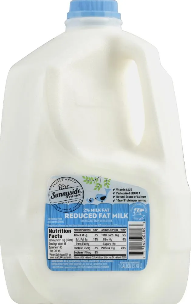 Sunnyside Farms Milk, Reduced Fat, 2% Milk Fat