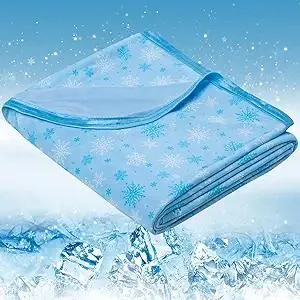 OIGAE Cooling Blanket for Hot Sleepers – Thin Summer Cooling Blanket Throw Size, Q-Max >0.5 Lightweight Cooling Throw Blanket for Bed, Couch, or Sofa – Snowflake Cool Blankets, (Blue, 50" x 70")